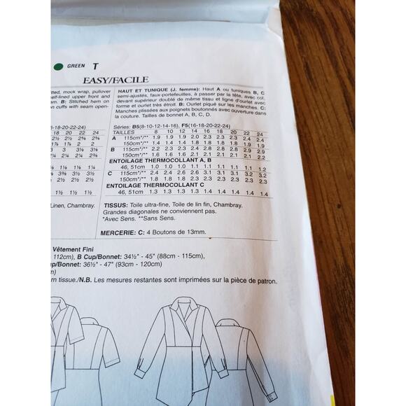 Vogue Pattern #V8791 Easy Sizes 8-16 Semi-fitted, Mock Wrap, Pullover Top Tunic - Picture 4 of 6